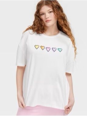 Roller Rabbit x Target Women's Short Sleeve Oversized Disco Hearts T - White - L